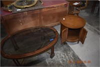 Oval Glass Top Table & Round End Table w/Storage