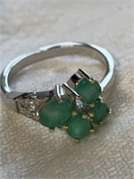 Sterling Silver Ring w/ Emerald Gemstones Sz6.5