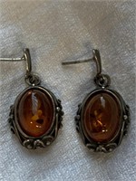 Sterling Silver Earrings w/ Amber