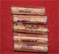 Five Rolls of Wheat Pennies