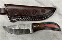 7" Damascus Knife w/ Leather Sheath