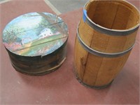 painted cheese box & small barrel 18"