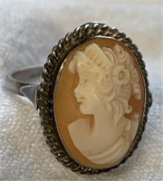 Vtg Sterling Silver Ring w/ Carved Cameo Sz 8