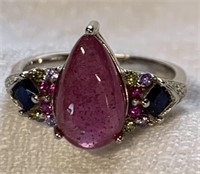 Sterling Silver Ring w/ Pink Ruby Gemstone Sz 7.75