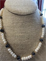 Genuine Pearl Necklace w/ Hematite Beads