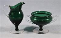 Mid-Century Emerald Art Glass C + S Set