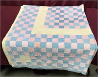 Unusual Very Heavy Pink/Blue/Yellow Corduroy Quilt