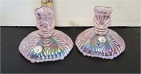 Fenton Pink Carnival candle stick holders