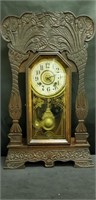 Antique New Haven Co. Oak Wood Carved 8 Day Clock