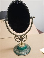 Vintage Antique Ornate Green Brass Vanity Mirror