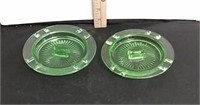 2 Green Depression Ashtrays