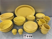 YELLOW FIESTA WARE DISHES, PLATTER, CUPS