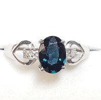 10K White Gold Dark Sapphire & Diamond Ring