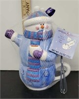 New 3 peice Snowman Cocoa pot and cup