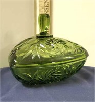 Antique Green Glass Covered candy dish