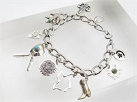 Sterling Silver Southwestern Theme Charm Bracelet