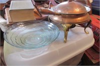 Large glass bowl and copper/brass chaffing dish