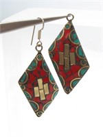 Diamond-Shaped Mosaic Stone Dangle Earrings