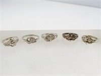 (5) Assorted Silver-Toned Jewelry Rings