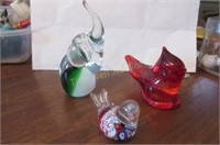 Three art glass figures