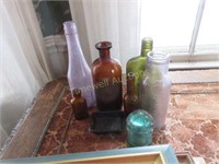 Coloured glass bottles including purple Heinz 57