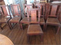 6 carved mission oak chairs