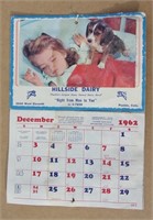 1962 Hillside Dairy Calendar Pueblo Co