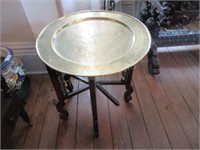 Serving tray table with brass top