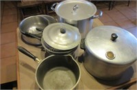 Grouping of vintage pots and pans