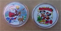 2 Mickey Mouse Christmas 1 OZ Art Coins