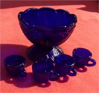 Miniature Cobalt Blue Punch Bowl Cups 4 1/2 W