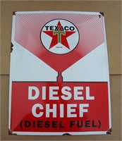 Texaco Diesel Chief Enamel Sign 12" X 18"