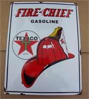 Texaco Fire Chief Enamel Sign 12" X 18"
