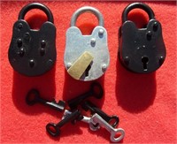 3 Iron Padlocks W/Keys 2 3/4"