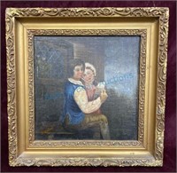 Original oil on canvas with gilded frame antique