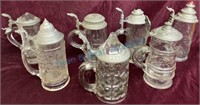 Grouping of seven Crystal beer Steins with p