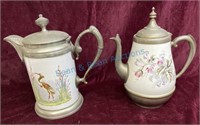 Porcelain and pewter coffee pots
