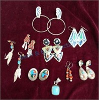 Grouping of turquoise sterling earrings