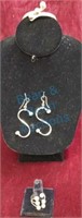 Sterling silver bracelet,  ring and earrings