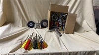 Box Lot of Assorted Tools Including Tape
