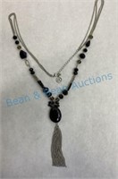 Art deco black and silver jeweled necklace