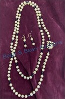 Costume pearl necklace and earrings vintage