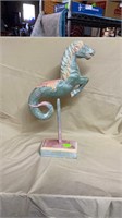 Painted Wooden Seahorse on Stand Art Deco