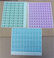 3 Full Sheets 3 Cent Stamps Unused