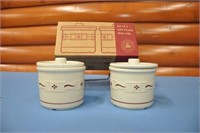 Set of (2) Longaberger Pottery Salt Crocks w/ Lids