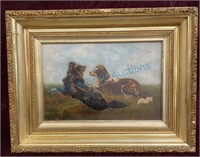 Antique original oil on canvas with gilded frame