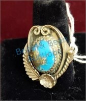 Highly decorative turquoise sterling ring