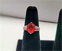 Sterling Silver Ruby & Cz Fashion Ring SJC