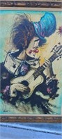 Signed Mid Century Clown Painting Guitar U15D
