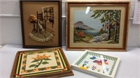 3 Vintage Needlepoints & Framed Quilt Art K7F